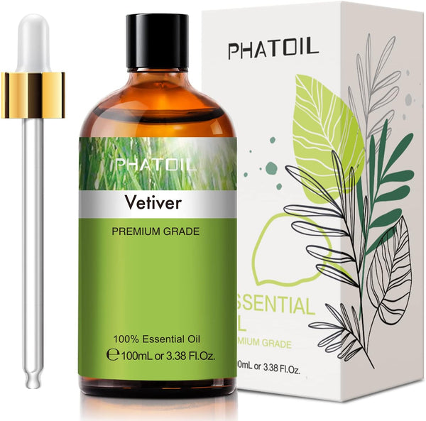 PHATOIL Vetiver Essential Oil 3.38fl.oz, Pure Aromatherapy Oils for Diffuser, Humidifier, DIY Soap, Candle Making