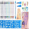 Temporary Tattoo Markers for Skin, 10 Body Markers for Bold and Fine Lines, Cosmetic Quality + 40 Large Tattoo Stencils