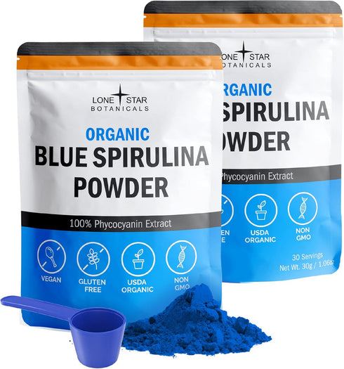 Organic Blue Spirulina Powder - 100% Pure Superfood Blue-Green Algae, 60 Servings, Natural Food Coloring for Smoothies