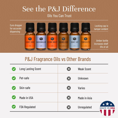 P&J Fragrance Oil Halloween Set | Autumn Wreath, Pumpkin Pie, Candy Corn, Marshmallow, Night Air, Caramel Corn