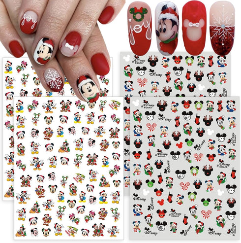 4 Sheets Christmas Nail Art Stickers, Cute Cartoon Self-Adhesive 3D Charms for Women Girls