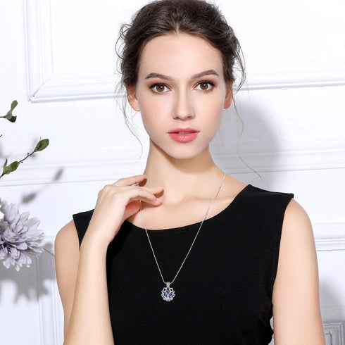 INFUSEU Essential Oil Diffuser Necklace, Aromatherapy Jewelry for Women, Small Lotus Flower Pendant, 7 Lava Rock