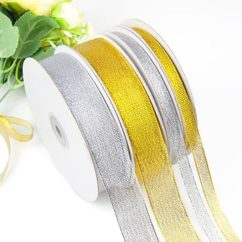 3/8" Width x 50 Yards Metallic Glitter Ribbon, Silver Glitter for Gift Wrapping, Festival Decoration, Wedding, Christmas