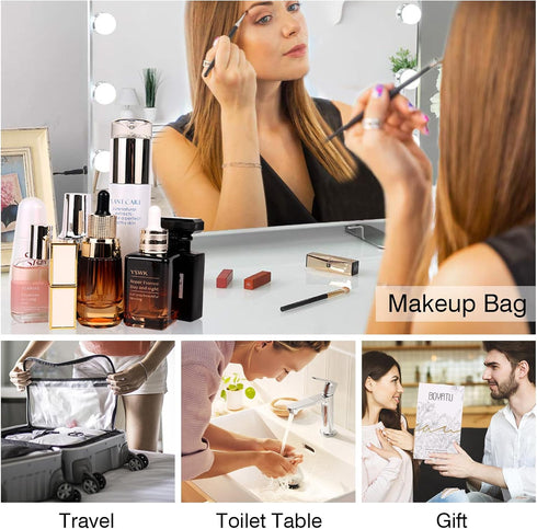 Travel Makeup Bags Cosmetic Organizer: 3-Set Large Capacity PU Leather Toiletry Bag for Women (Light Blue)