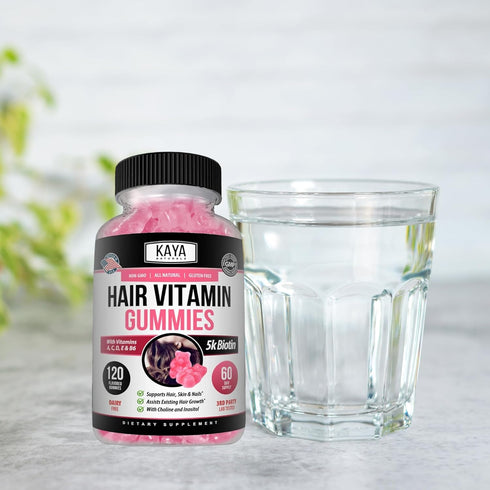 Kaya Naturals Hair Growth Gummies - Biotin 5000mcg Vitamins for Healthy Hair, Skin, Nails - 120 Count
