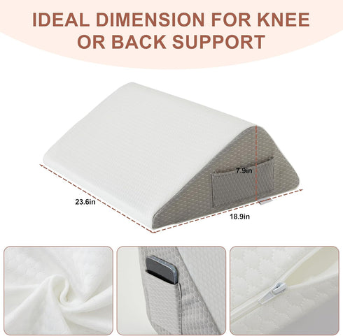 Knee Wedge Pillow, Memory Foam Leg Pillow for Sleeping, Triangle Pillow Wedge for Knee Support, Leg Elevation, Back