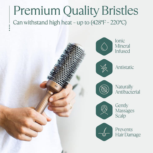 Professional Round Brush for Blow Drying 1.7 Inch – Ceramic Ionic Brush for Precise Styling & Volume