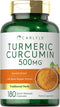 Carlyle Turmeric Curcumin with Bioperine | 500 mg | 180 Powder Capsules | Non-GMO, Gluten Free