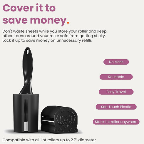Lint Roller Cover, 2 Pack, for Up to 2.7" Diameter Roller, Protecting Cover for Extra Sticky Roller, Black Cat Covers.