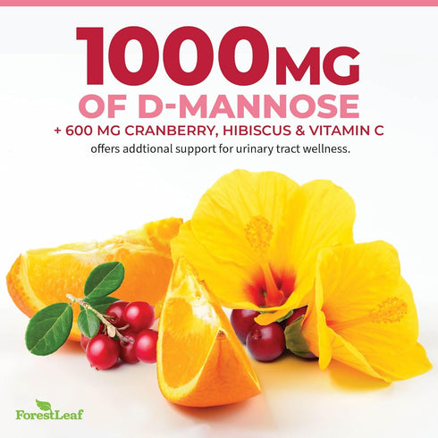 ForestLeaf D Mannose 1000mg Capsules - D-Mannose with Cranberry, Hibiscus & VIT C for Urinary Tract Health