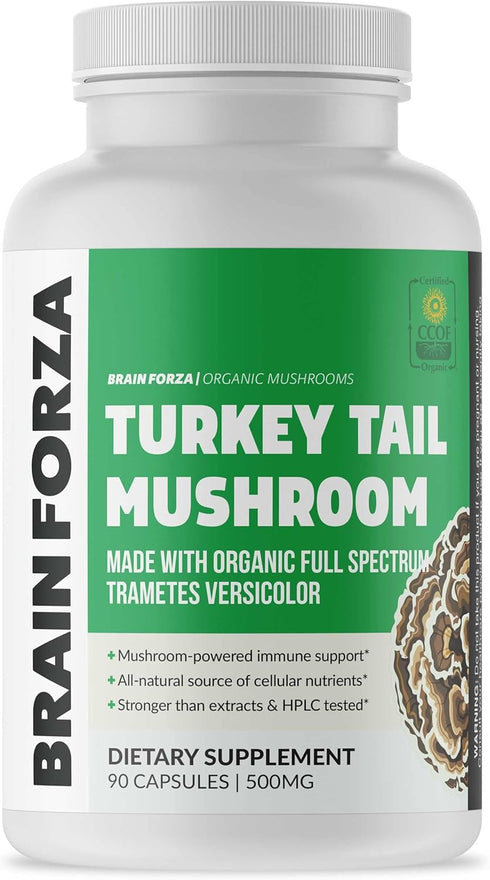 Brain Forza Organic Turkey Tail Mushroom Capsules, 90 Capsules, Immune Support