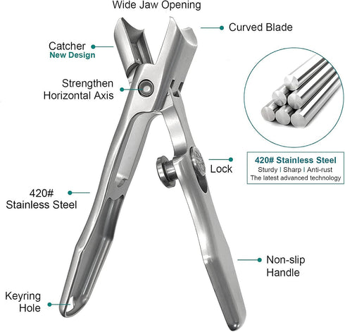 Nail Clippers for Men - Thick Nails, Large Wide Jaw Opening Long Handle Heavy Duty Ultra Sharp Toe Nail Clippers with