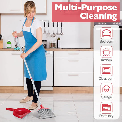 Meanplan 2 Pcs Angle Broom and Dustpan Combo Set, 54'' Indoor Outdoor Cleaning Broom with Step-on Dustpan