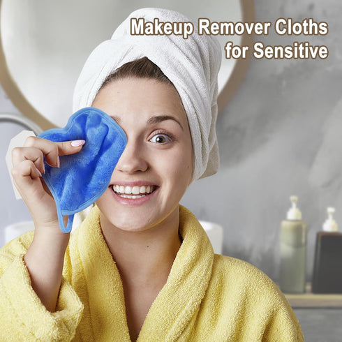 KODAMO Makeup Remover Cloth, 6 inch x 6 inch Reusable Pads Washable Travel Bag, Microfiber Makeup Removal Cloths, 12