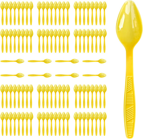 Yellow Plastic Spoons, Heavy Duty Disposable Party Supplies, 104 PCS