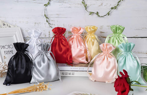 50 Pack 5X7 Red Satin Bags, Small Gift, Jewelry, Wedding Favor, Baby Shower Party Favor Bags