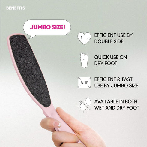 Wide Emery Foot File (Pink) - Double-Sided Pedicure Tool for Cracked Heels and Callus Removal