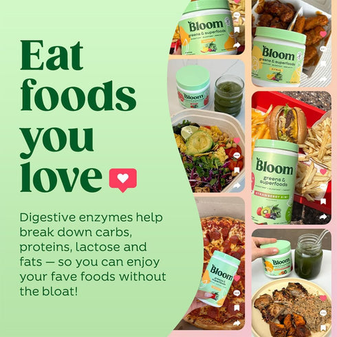 Bloom Nutrition Superfood Greens Powder, Digestive Enzymes with Probiotics and Prebiotics, Gut Health, 30 SVG, Orange