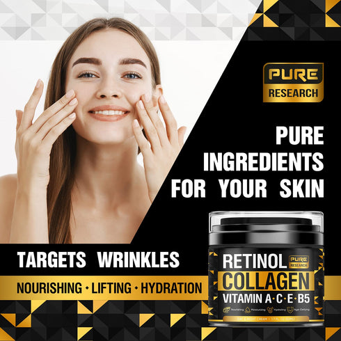 Retinol Face Cream, Natural Anti-Wrinkle Cream, Anti-Aging Facial Moisturizer with Collagen & Hyaluronic Acid