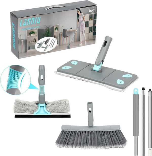 Broom and Mop Set, 3-in-1 Detachable Combo for House Cleaning, Collapsible Broom and Mop with Extension Pole