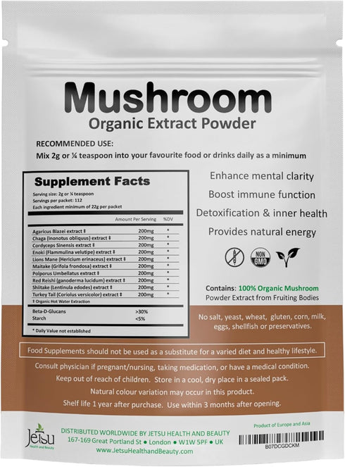 Mushroom Extract Powder - Powerful 10 Blend, Organic Lions Mane, Cordyceps, Reishi, Shiitake, Turkey Tail Mushrooms for