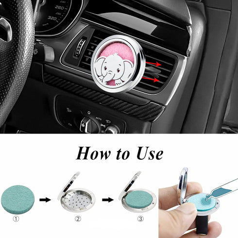Car Diffuser Vent Clip 30mm - Essential Oil Diffuser Vent Clips with 10 Felt Pads, Aromatherapy Air Freshener (Elephant
