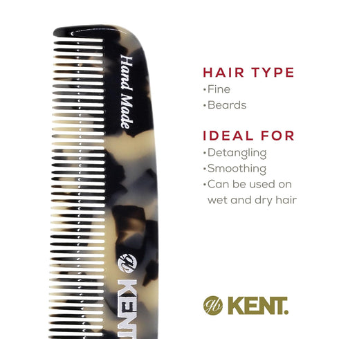 Kent 7T TW All Fine Tooth Pocket Comb for Men, Handmade Hair Comb for Everyday Grooming and Styling