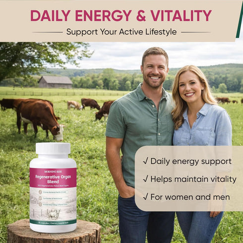 MORNING RISE 90 Count Regeneratively Raised Beef Organs Capsules, Grass Fed & Pasture Raised, Gluten-Free, Non-GMO