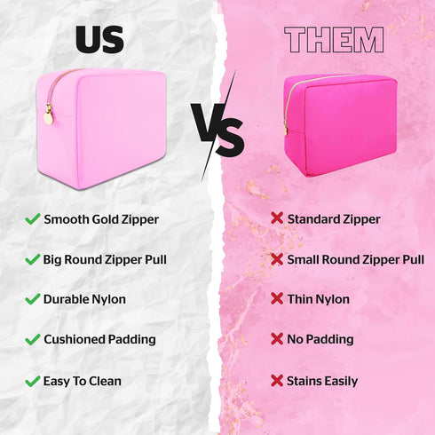 Makeup Bags for Women, Large Nylon Makeup Bag, Preppy Pouch for Travel Toiletries, Nylon Makeup Bag