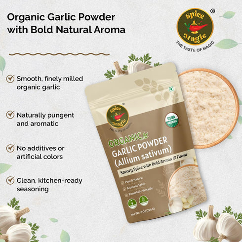 sativum),8 oz (226 Spice Magic Organic Garlic Powder (Allium g) | Finely Ground & Aromatic | Lab Tested,No ETO