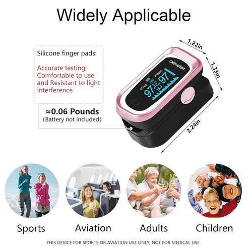 Pulse Oximeter Fingertip, 4 Data with Respiration, OLED Oximetry, Batteries, Carry Bag, and Lanyard (Pink)