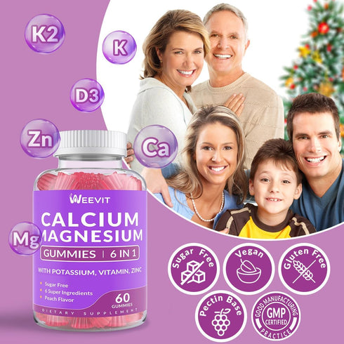 Sugar Free Calcium Gummies 600mg with Vitamin D3 K2 - Potassium, Calcium Magnesium Zinc - Vegan