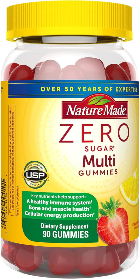Nature Made Zero Sugar Multivitamin Gummies, Daily Nutritional Support, 90 Sugar Free Gummies, 45 Day Supply