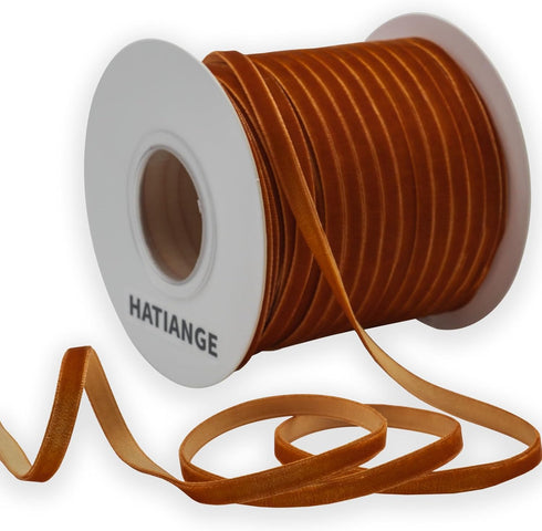 Ginger Velvet Ribbon 1/4 Inch X 50 Yards for Gift Wrapping, Hair Bows, Choker, Wedding Decorations by HATIANGE