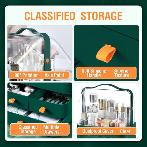 Large Capacity Makeup Organizer with Lid - Preppy Skincare Organizer, Cosmetic Storage Box & Display Cases (Green)