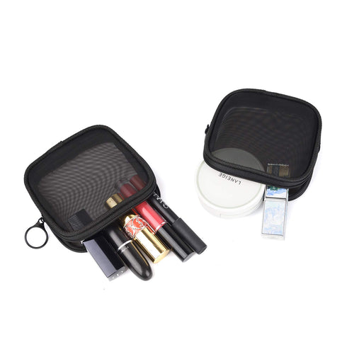 Patu Mesh Travel Toiletry Bag, Portable Shaving Washing Kits Organizer, Pack of 2 (Size S), Black