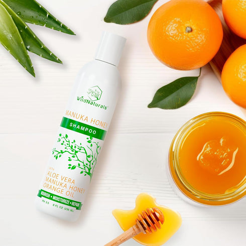 Wild Naturals Manuka Honey Shampoo for Eczema & Psoriasis, Hydrating Sulfate-Free with Aloe Vera & Coconut Oil