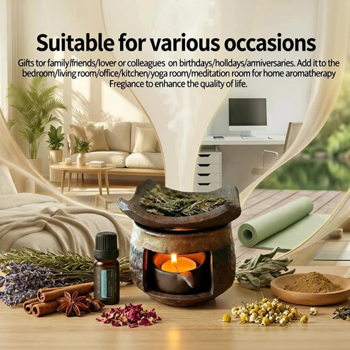Zen Incense Burner Kit,Ceramic Aromatherapy Burner for Cedar Essential Oil Burner,Tea Light Teapot Warmer Candle Holder
