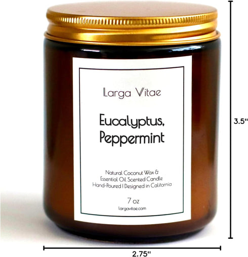 Larga Vitae Organic Coconut Wax Aromatherapy Candle | Eucalyptus & Peppermint | Non-Toxic, Pet Safe, Allergy Friendly |