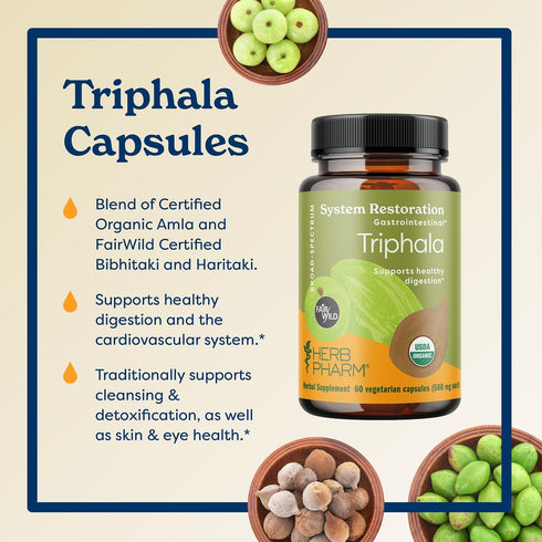 Herb Pharm Certified Organic Fairwild Triphala Capsules - Vegan for Healthy Digestive Support, 60 Count.