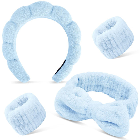 Spa Headband for Washing Face, Makeup Headband, Skincare Headband, 4PCS Face Wash Headband, Blue Sponge