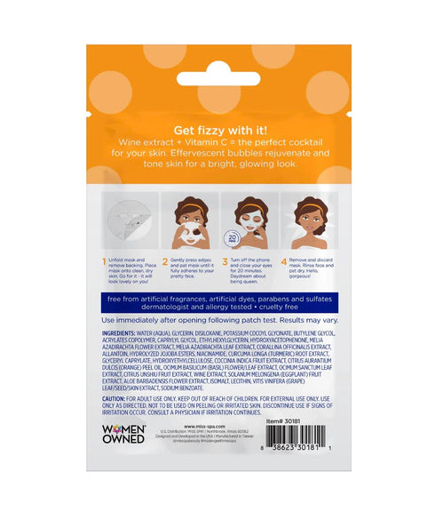 MISS SPA Brightening Bubbling Mask, Vitamin C Anti-Aging Hydrating Facial Sheet Mask, 4 Pack