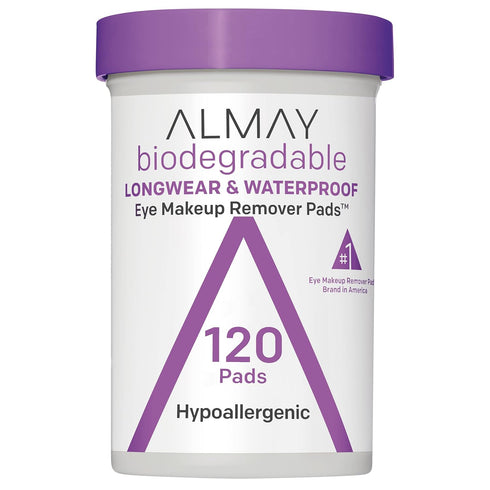 Almay Biodegradable Makeup Remover Pads - Longwear & Waterproof, Hypoallergenic, Fragrance-Free, 120 Count