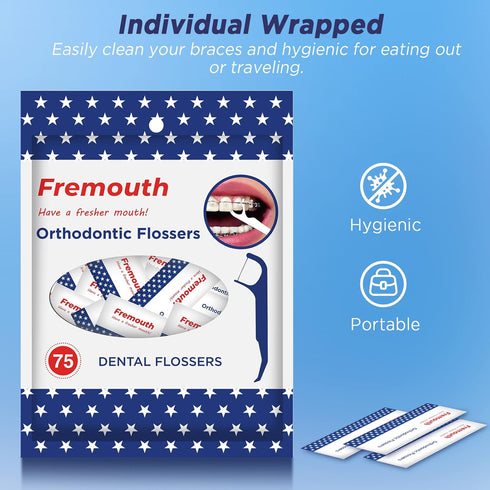 Orthodontic Flossers for Braces - Individually Wrapped Dental Floss Picks, 75 Count (Pack of 1)