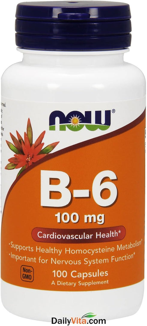 NOW Supplements, Vitamin B-6 (Pyridoxine HCl) 100 mg, Cardiovascular Health*, 100 Veg Capsules