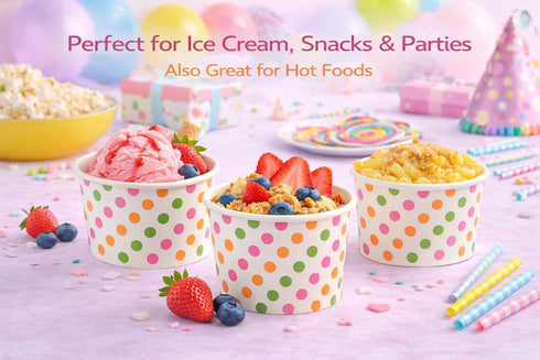 Worlds 8oz 50 pack Paper Ice Cream Cups Polka Dot Paper Yogurt Cups Rainbow