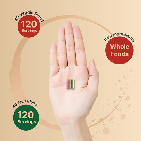 Fruit and Veggies Supplement - 120 Day Supply, 480 Vegetarian Capsules with 40 Whole Fruits & Veggies Blend