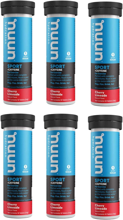 Nuun Energy Cherry Limeade Electrolyte + Caffeine Tablets, 6 Tubes of 10 Tabs