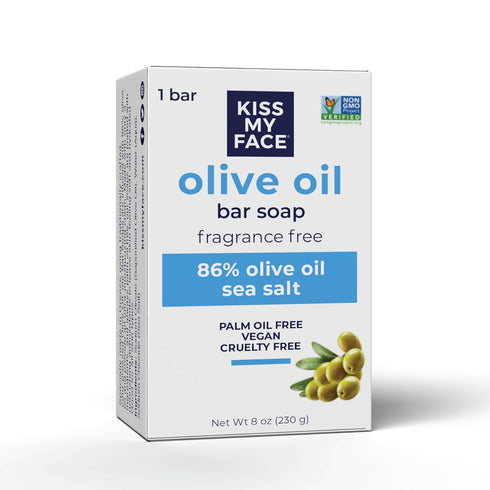 Kiss My Face Olive Oil Fragrance Free Bar Soap, 8oz, Cruelty Free Vegan Soap.