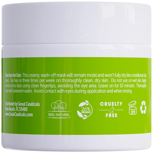 SeoulCeuticals Korean Skin Care Face Mask for Sensitive Skin - Green Tea Wash Off Masks + Aloe Vera and Centella Spa